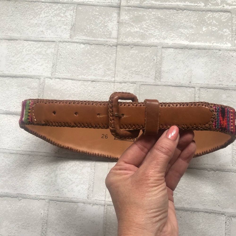 Vintage Lands' End Handwoven Guatemalan Textile & Leather Belt - Boho Southwest - Picture 4 of 7